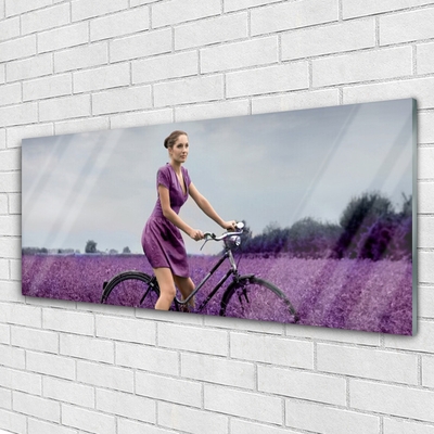 Tablouri acrilice Femeia biciclete Meadow Oameni roz