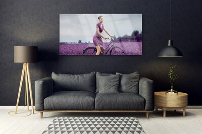 Tablouri acrilice Femeia biciclete Meadow Oameni roz