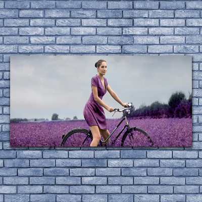 Tablouri acrilice Femeia biciclete Meadow Oameni roz