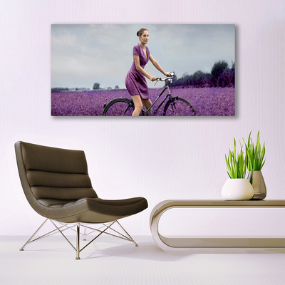 Tablouri acrilice Femeia biciclete Meadow Oameni roz