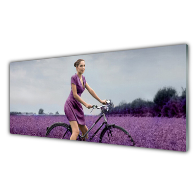 Tablouri acrilice Femeia biciclete Meadow Oameni roz