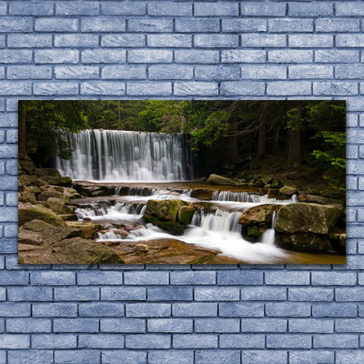 Tablouri acrilice Cascada Pădure Natura Alb Gri Maro Verde