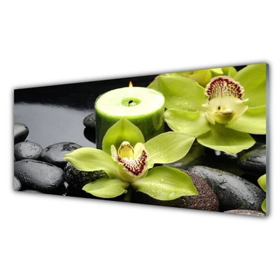 Tablouri acrilice Pietre florale flori verde negru