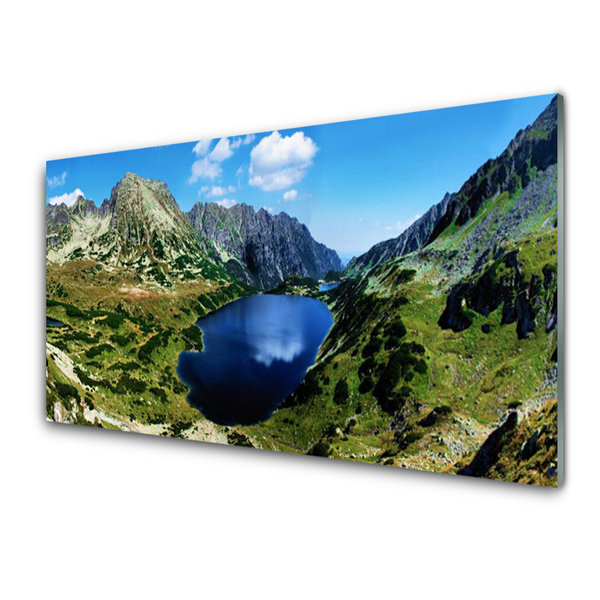 Tablouri acrilice Mountain Lake Peisaj Gri Verde Albastru