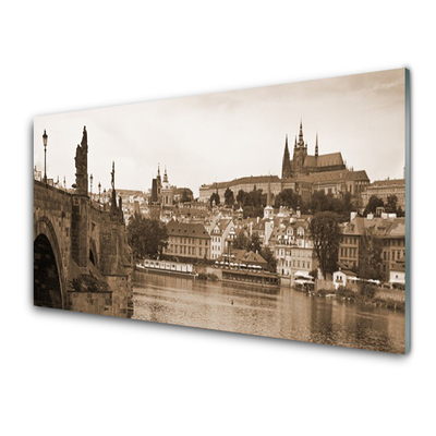 Panou sticla bucatarie Praga Podul Peisaj Sepia