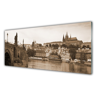 Panou sticla bucatarie Praga Podul Peisaj Sepia