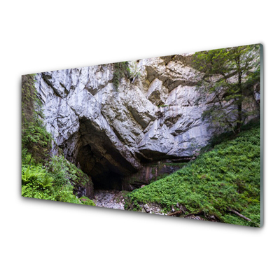 Panou sticla bucatarie Munte Cave Natura Verde Gri