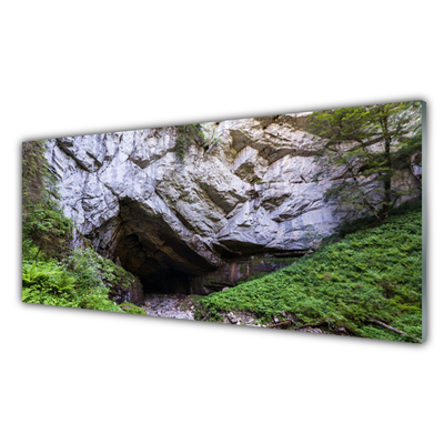 Panou sticla bucatarie Munte Cave Natura Verde Gri