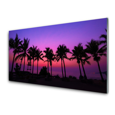 Panou sticla bucatarie Palm Copaci Peisaj negru violet roz