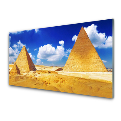 Panou sticla bucatarie Desert Piramidele Peisaj Galben Albastru