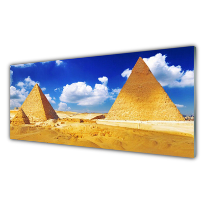 Panou sticla bucatarie Desert Piramidele Peisaj Galben Albastru