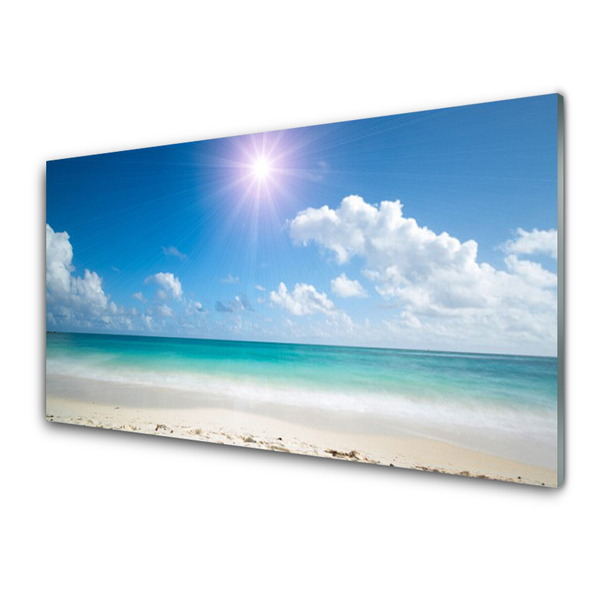Panou sticla bucatarie Sea Sun Beach Peisaj Alb Albastru