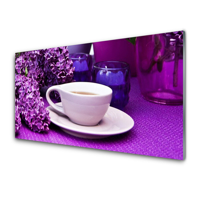 Panou sticla bucatarie Cupa Flori Floral Alb Roz Violet