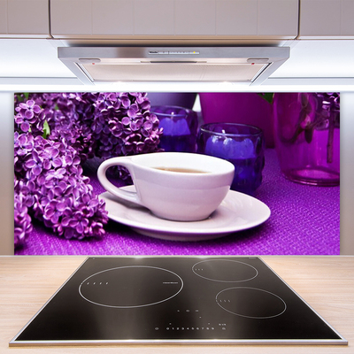 Panou sticla bucatarie Cupa Flori Floral Alb Roz Violet