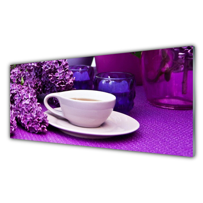 Panou sticla bucatarie Cupa Flori Floral Alb Roz Violet