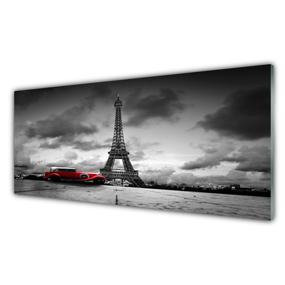 Panou sticla bucatarie Eiffelturm auto Paris Arhitectura Red Gray