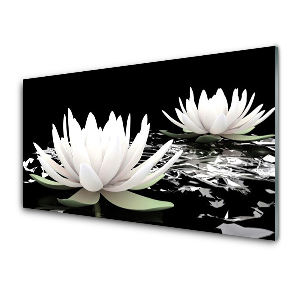 Panou sticla bucatarie Flori Floral Alb Negru