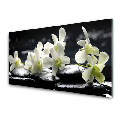 Panou sticla bucatarie Pietre florale flori alb negru