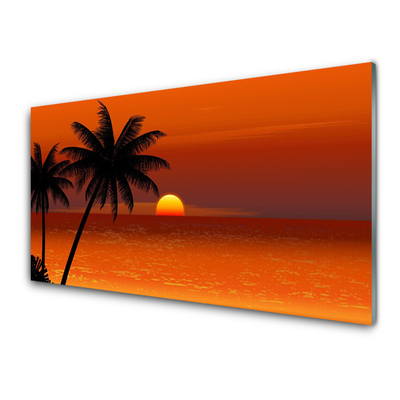 Panou sticla bucatarie Sea Palm Sun Peisaj Galben Negru
