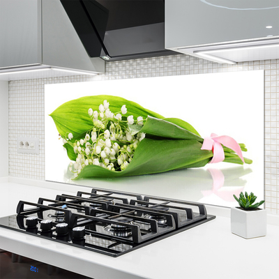 Panou sticla bucatarie Flori Floral Alb Verde