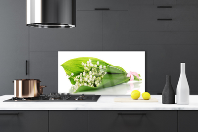 Panou sticla bucatarie Flori Floral Alb Verde