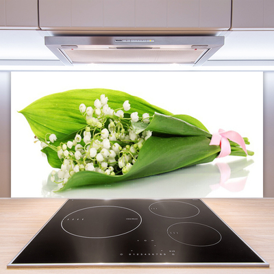 Panou sticla bucatarie Flori Floral Alb Verde