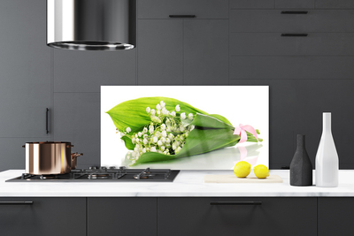 Panou sticla bucatarie Flori Floral Alb Verde