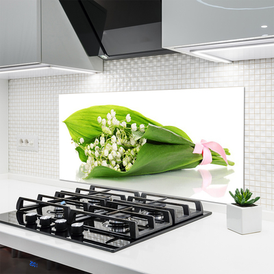 Panou sticla bucatarie Flori Floral Alb Verde