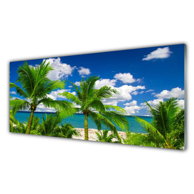 Panou sticla bucatarie Marea Palm Copaci Peisaj Verde Albastru