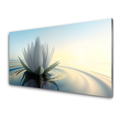 Panou sticla bucatarie Water Flower Art White Albastru