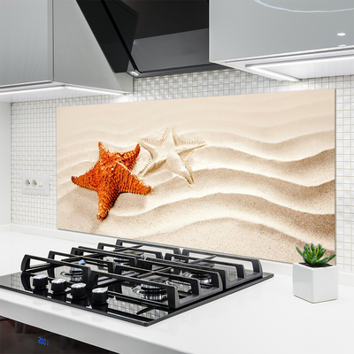 Panou sticla bucatarie Starfish Sand Art Orange Alb Brun