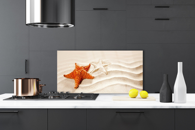 Panou sticla bucatarie Starfish Sand Art Orange Alb Brun