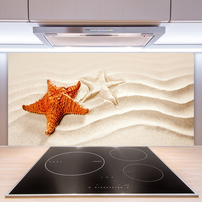 Panou sticla bucatarie Starfish Sand Art Orange Alb Brun