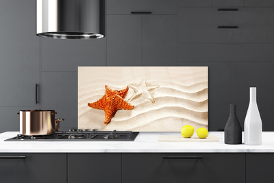 Panou sticla bucatarie Starfish Sand Art Orange Alb Brun