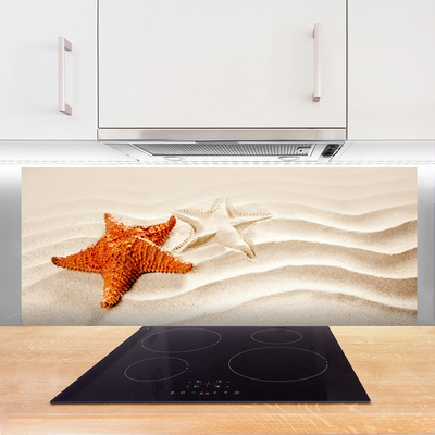 Panou sticla bucatarie Starfish Sand Art Orange Alb Brun