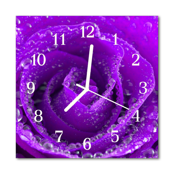 Ceas de perete din sticla pătrat Rose Flori & Plante Purple