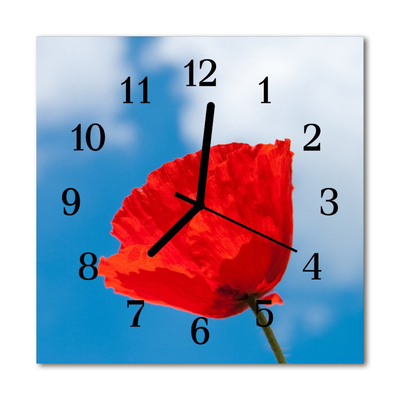 Ceas de perete din sticla pătrat Poppy Flori & Plante Red