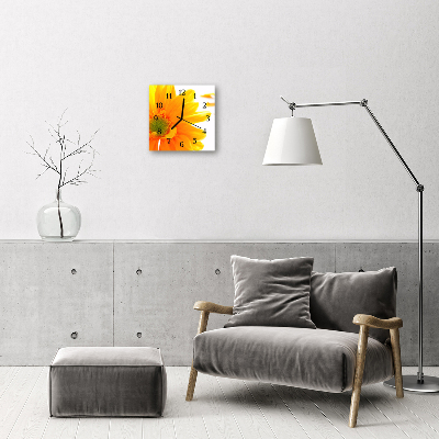 Ceas de perete din sticla pătrat Flori Flori & Plante Orange