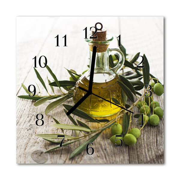 Ceas de perete din sticla pătrat Ulei de măsline Bucătărie Verde