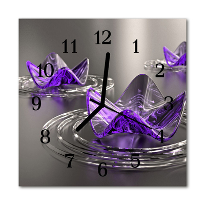 Ceas de perete din sticla pătrat Sticla Flori Art Violet