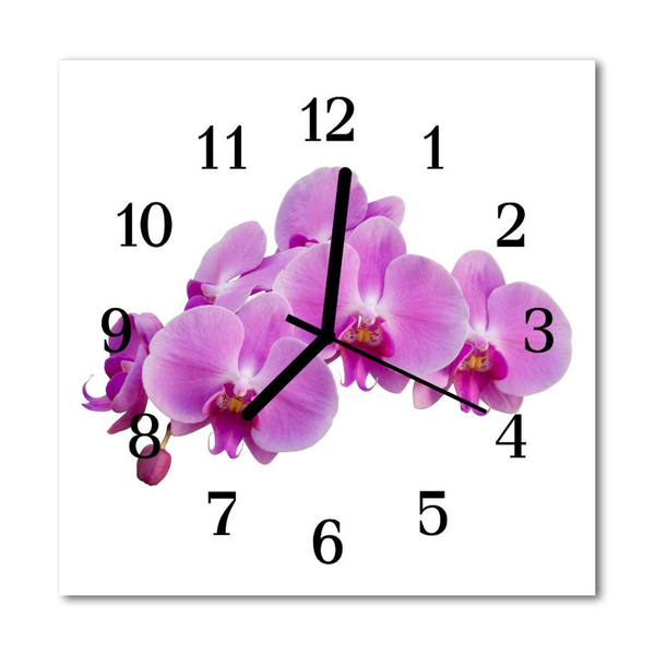 Ceas de perete din sticla pătrat Orchid Flori și plante roz