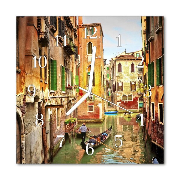 Ceas de perete din sticla pătrat Veneția barca orașului multi-colorat