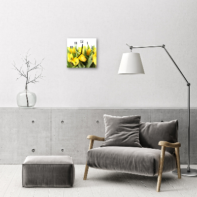 Ceas de perete din sticla pătrat Lalele Flori Flori și plante galben