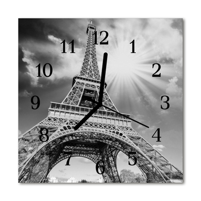 Ceas de perete din sticla pătrat Turnul Eiffel din Paris Oras Black & White