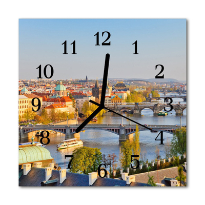 Ceas de perete din sticla pătrat City of Prague City multi-colorat