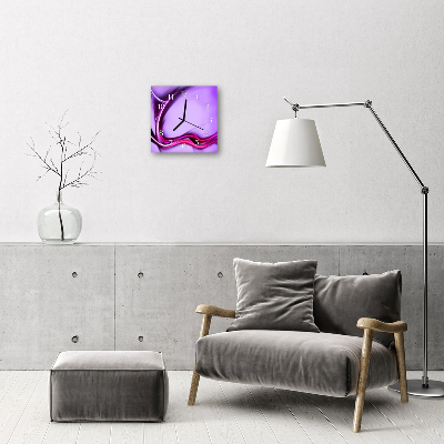 Ceas de perete din sticla pătrat Abstract Art Purple