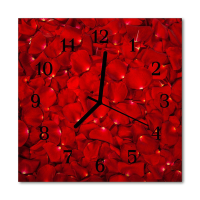 Ceas de perete din sticla pătrat Petale Red Rose Blossoms