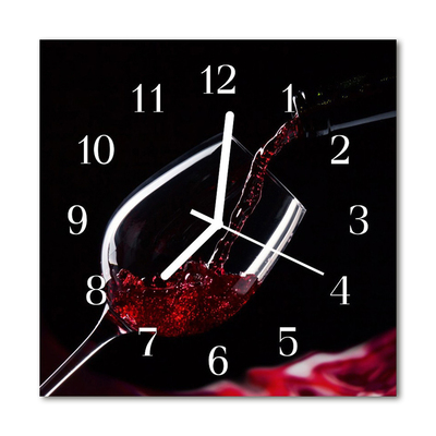 Ceas de perete din sticla pătrat Vin Alimente și băuturi negru