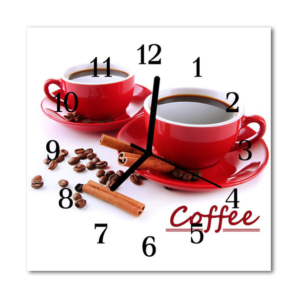 Ceas de perete din sticla pătrat Ceașcă de cafea Alimente și băuturi Red