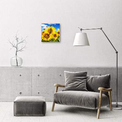 Ceas de perete din sticla pătrat Floarea soarelui Naturn galben